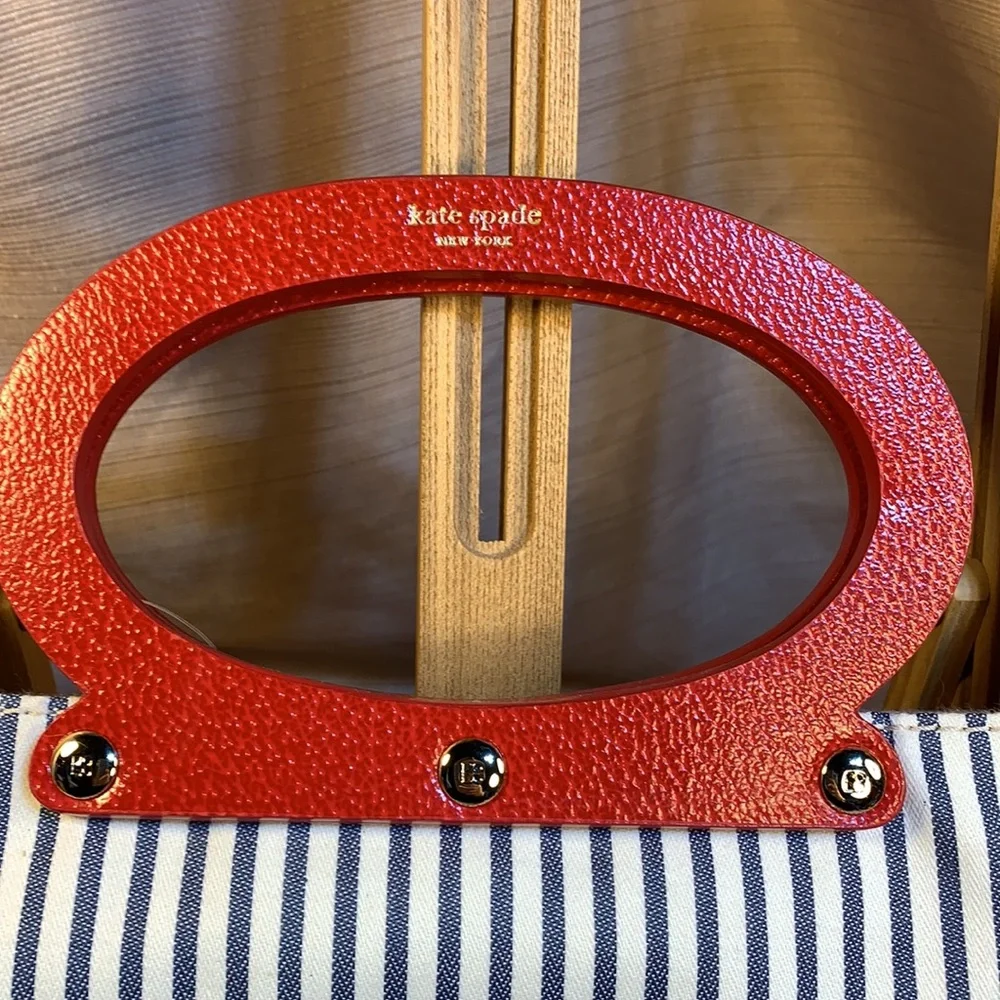 NWT Kate Spade canvas navy stripe tote foldable